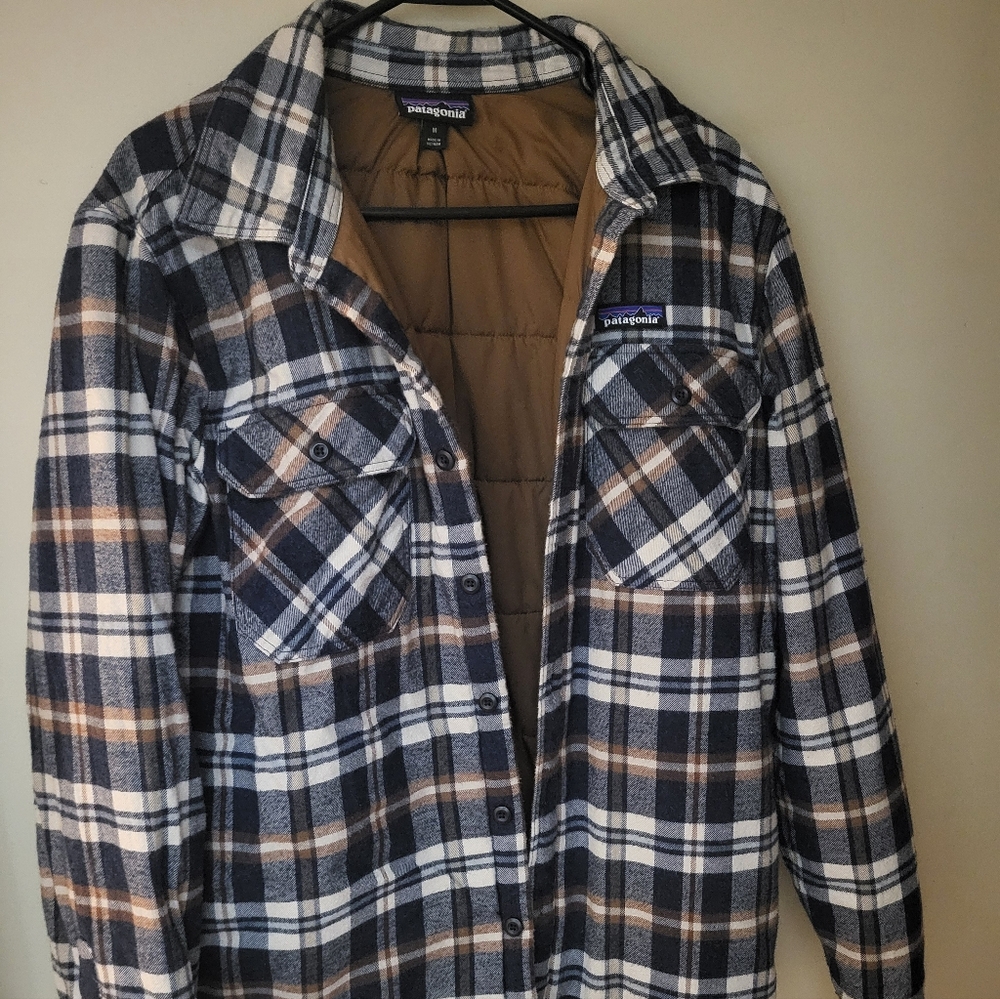 Patagonia Blue and Brown Plaid Shirt Jacket